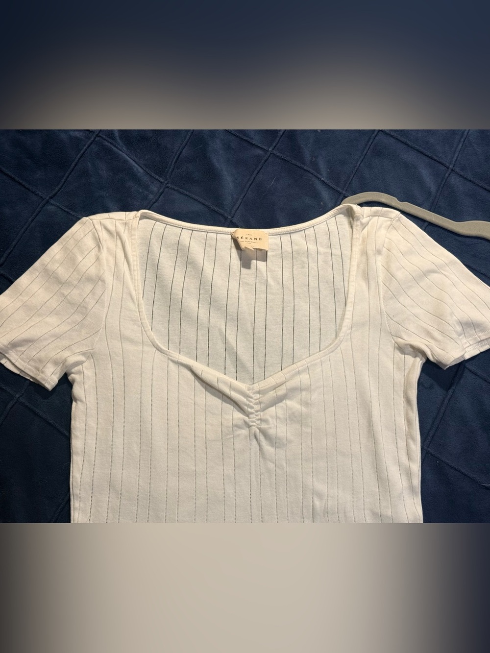 Sezane White Short Sleeve Ribbed Scoop Neck Tee - Picture 8 of 13